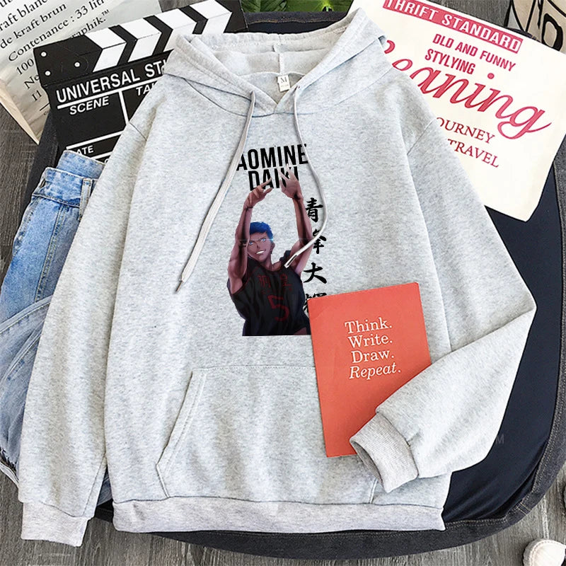 Sudaderas con capucha de Anime japonés Kuroko No Basket Touou Academy Aomine Daiki para mujer, sudadera de moda de baloncesto de dibujos animados de Kuroko Harajuku