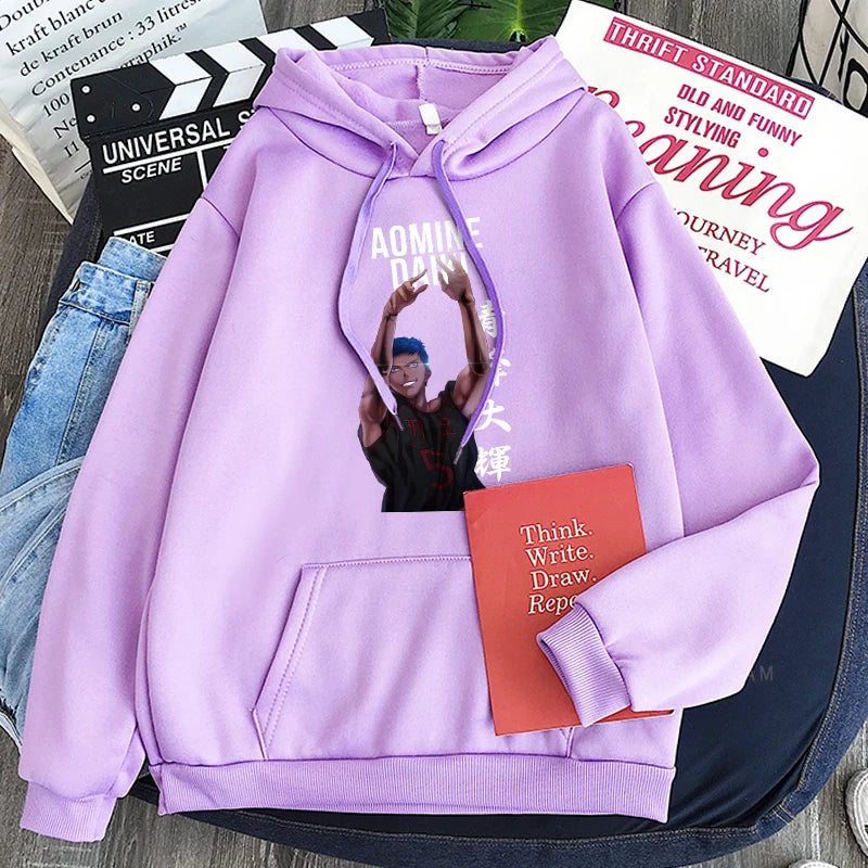 Sudaderas con capucha de Anime japonés Kuroko No Basket Touou Academy Aomine Daiki para mujer, sudadera de moda de baloncesto de dibujos animados de Kuroko Harajuku