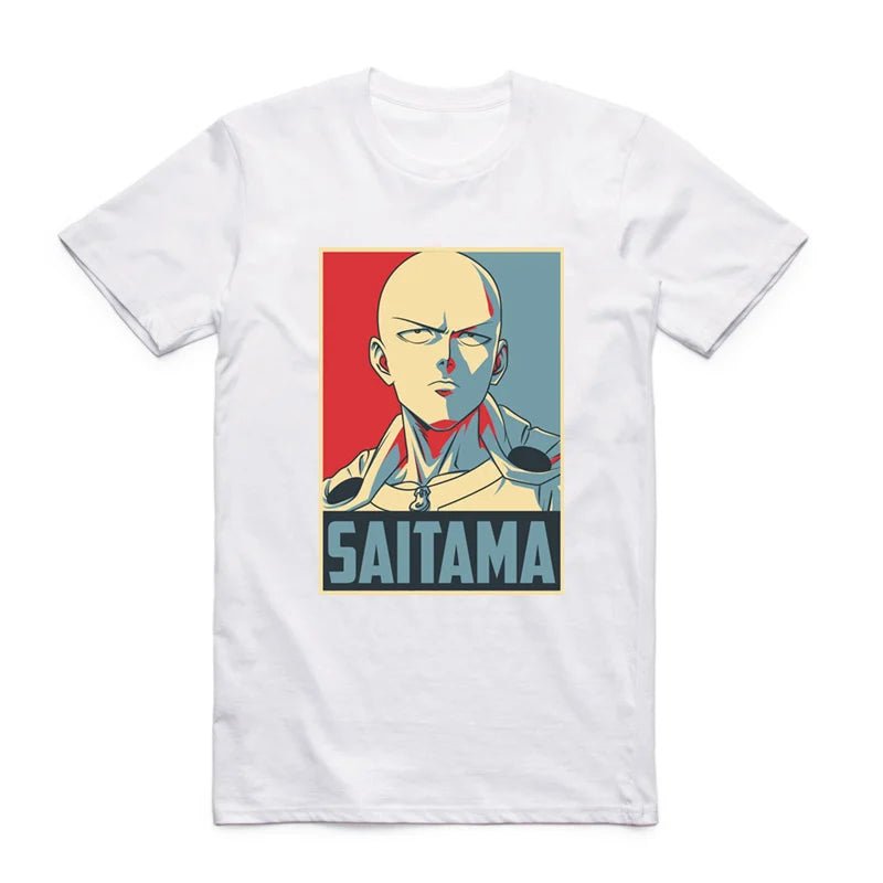Camiseta de algodón para hombre y mujer. Impresión del personaje Saitama de One Punch Man con diseños únicos. Perfecta para el verano, con cuello redondo y manga corta.