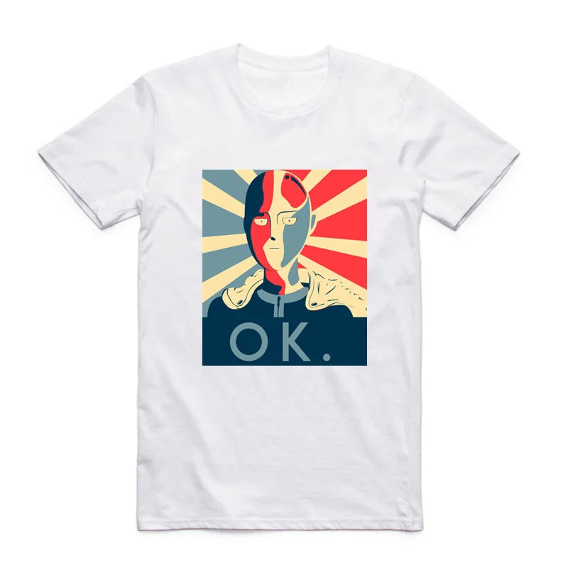 Camiseta de algodón para hombre y mujer. Impresión del personaje Saitama de One Punch Man con diseños únicos. Perfecta para el verano, con cuello redondo y manga corta.