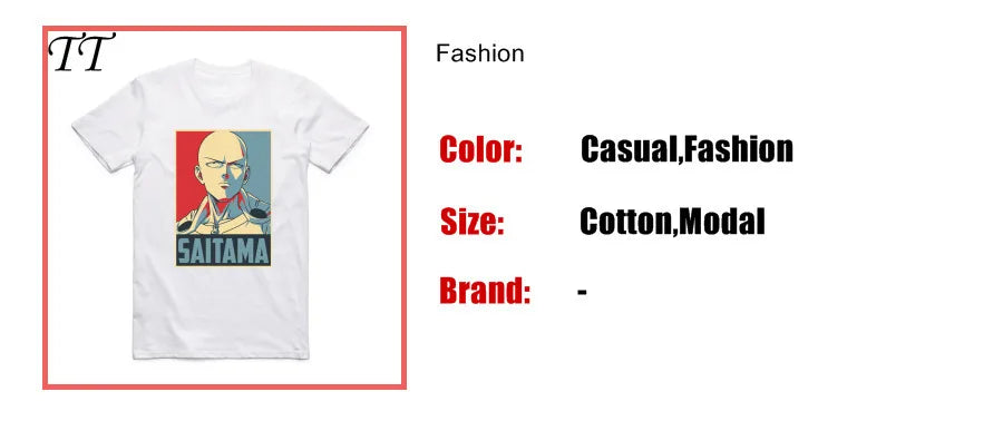Camiseta de algodón para hombre y mujer. Impresión del personaje Saitama de One Punch Man con diseños únicos. Perfecta para el verano, con cuello redondo y manga corta.
