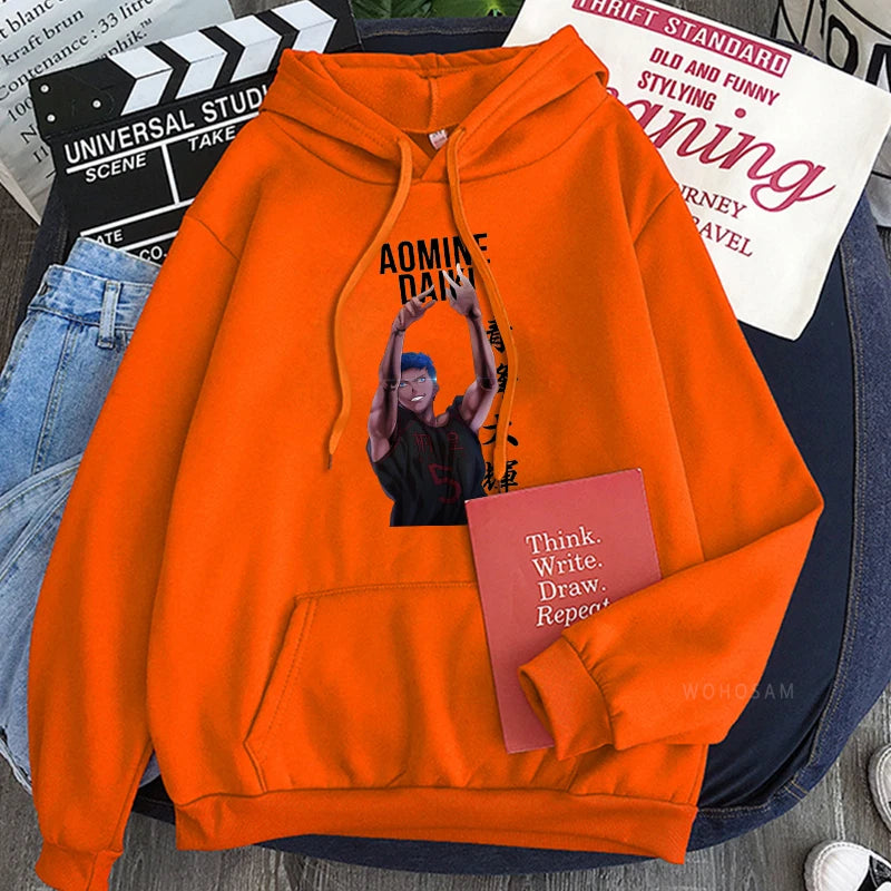 Sudaderas con capucha de Anime japonés Kuroko No Basket Touou Academy Aomine Daiki para mujer, sudadera de moda de baloncesto de dibujos animados de Kuroko Harajuku