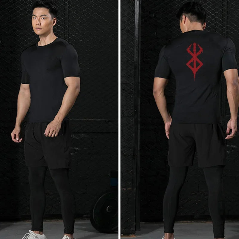 Camiseta de compresión Berserk para hombre | Camiseta con estampado 3D del símbolo Berserk, transpirable y de secado rápido, perfecta para deportes y fitness