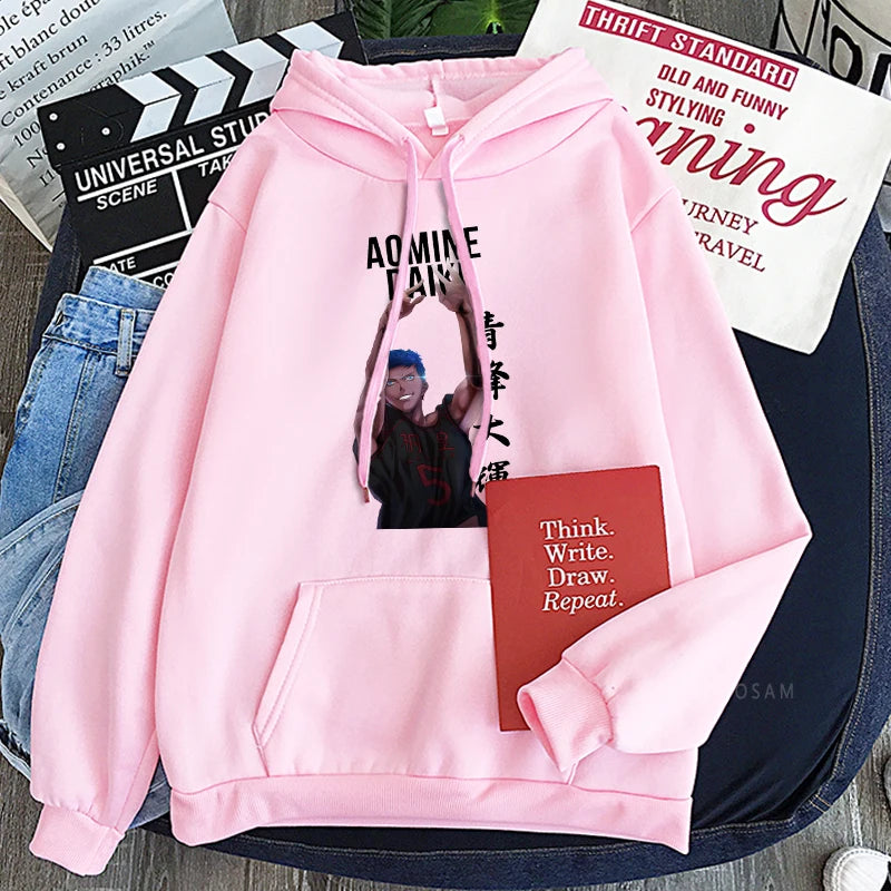 Sudaderas con capucha de Anime japonés Kuroko No Basket Touou Academy Aomine Daiki para mujer, sudadera de moda de baloncesto de dibujos animados de Kuroko Harajuku