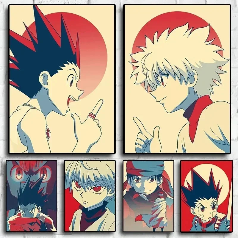 Décoration murale rétro inspirée de l’anime Hunter X Hunter, imprimée sur toile. Parfaite pour le salon ou tout espace de vie, cette affiche ajoute une touche vintage pour les fans d’anime. Idéal pour personnaliser votre intérieur avec style !
