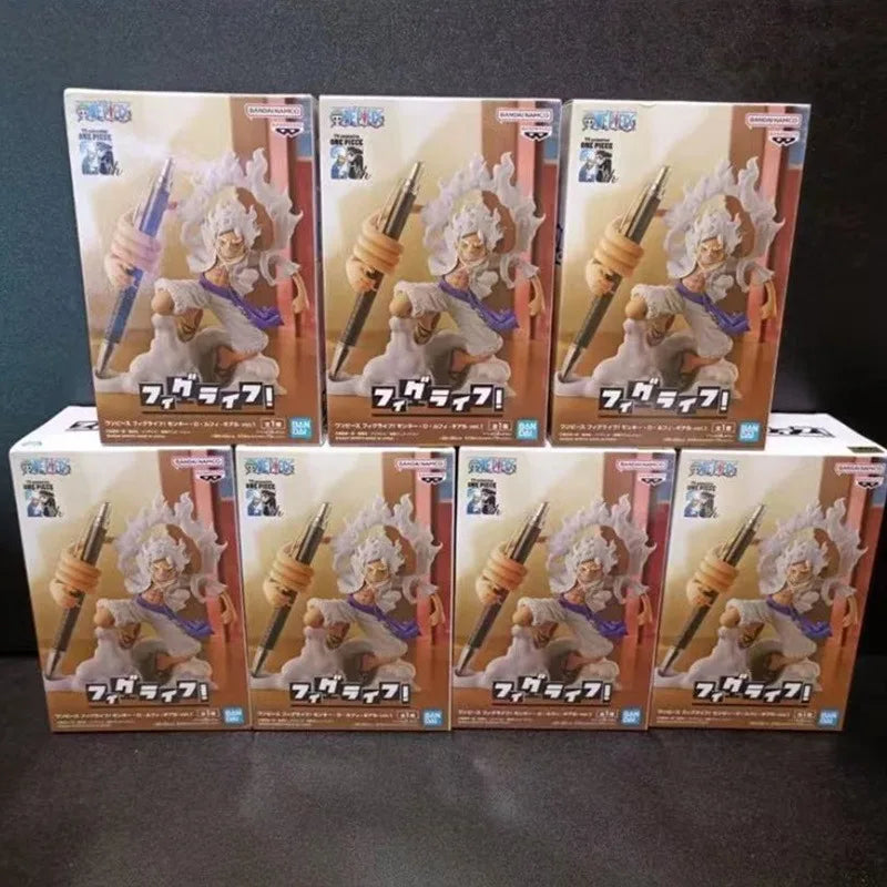 12cm BANDAI figure of Luffy in Gear 5 Nika mode, from One Piece. Detailed PVC model, perfect for collectors and fans of the anime. Ideal as a gift or to complete a collection.