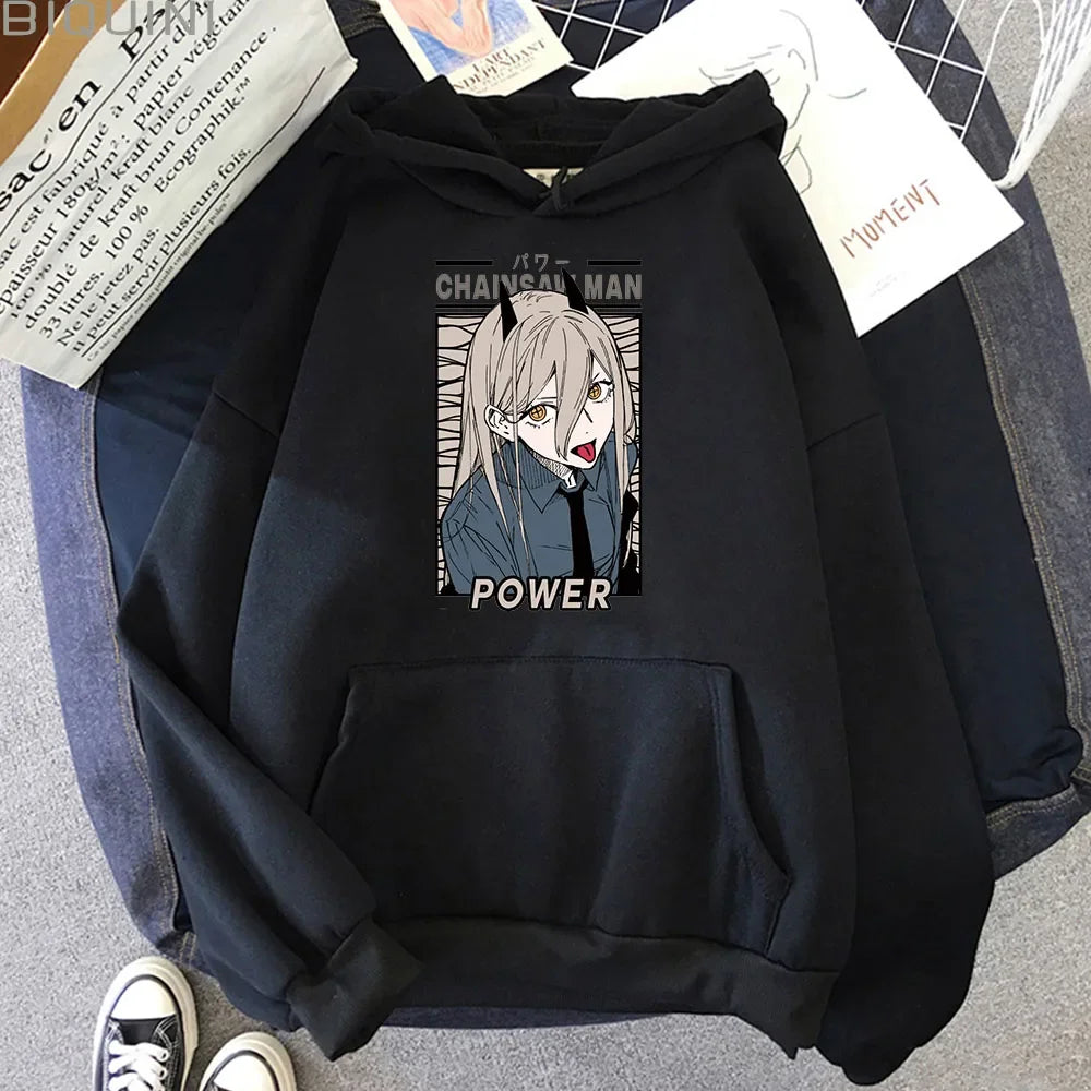 Sudadera con capucha de mujer con estampado kawaii de Power de Chainsaw Man. Esta sudadera Harajuku es ideal para el otoño y ofrece un estilo casual. Perfecto para fanáticos del anime que buscan ropa acogedora y moderna.