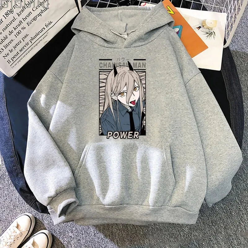 Sudadera con capucha de mujer con estampado kawaii de Power de Chainsaw Man. Esta sudadera Harajuku es ideal para el otoño y ofrece un estilo casual. Perfecto para fanáticos del anime que buscan ropa acogedora y moderna.