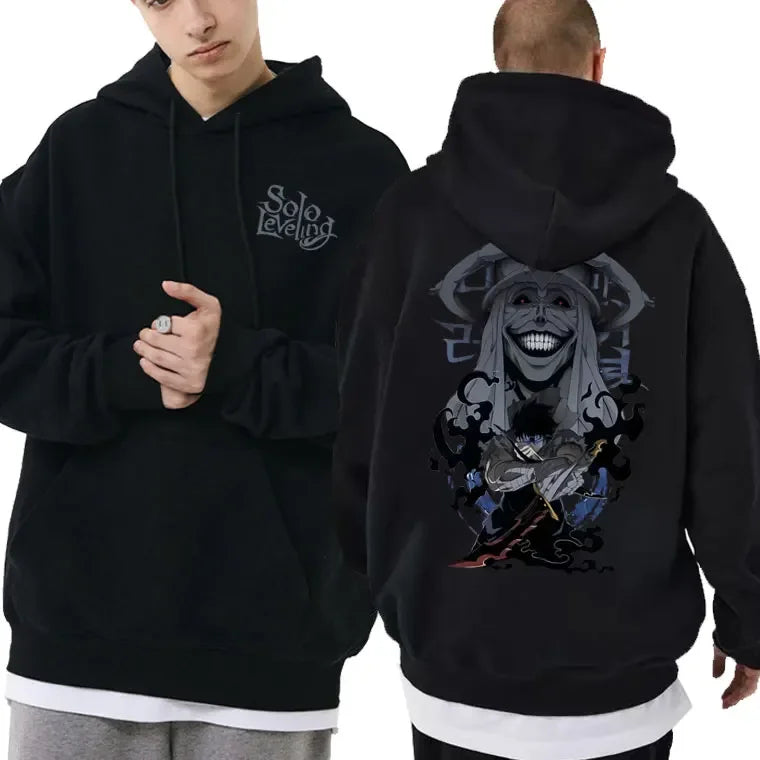 Sudadera Solo Leveling con estampado de Sung Jin-Woo | Sudadera con capucha casual estilo Harajuku, manga larga, corte holgado. Diseñado para hombres y mujeres, ideal para un look streetwear.