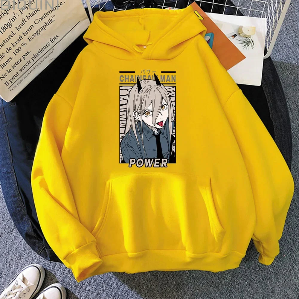 Sudadera con capucha de mujer con estampado kawaii de Power de Chainsaw Man. Esta sudadera Harajuku es ideal para el otoño y ofrece un estilo casual. Perfecto para fanáticos del anime que buscan ropa acogedora y moderna.