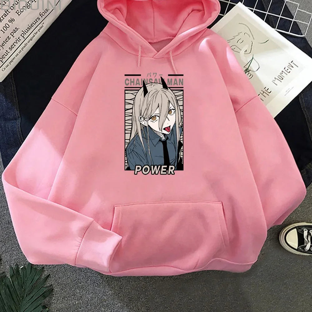 Sudadera con capucha de mujer con estampado kawaii de Power de Chainsaw Man. Esta sudadera Harajuku es ideal para el otoño y ofrece un estilo casual. Perfecto para fanáticos del anime que buscan ropa acogedora y moderna.