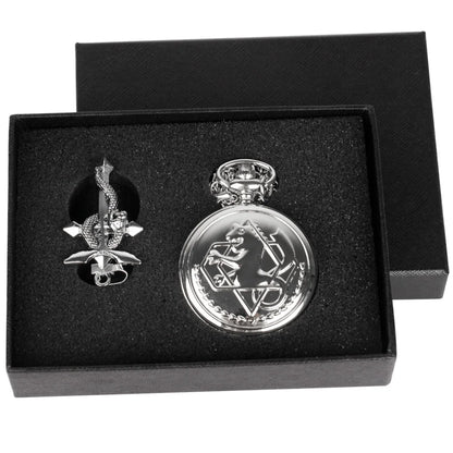Réplique haute qualité de la montre de poche Fullmetal Alchemist. Accessoire cosplay avec boîte, parfait pour les fans de l'anime