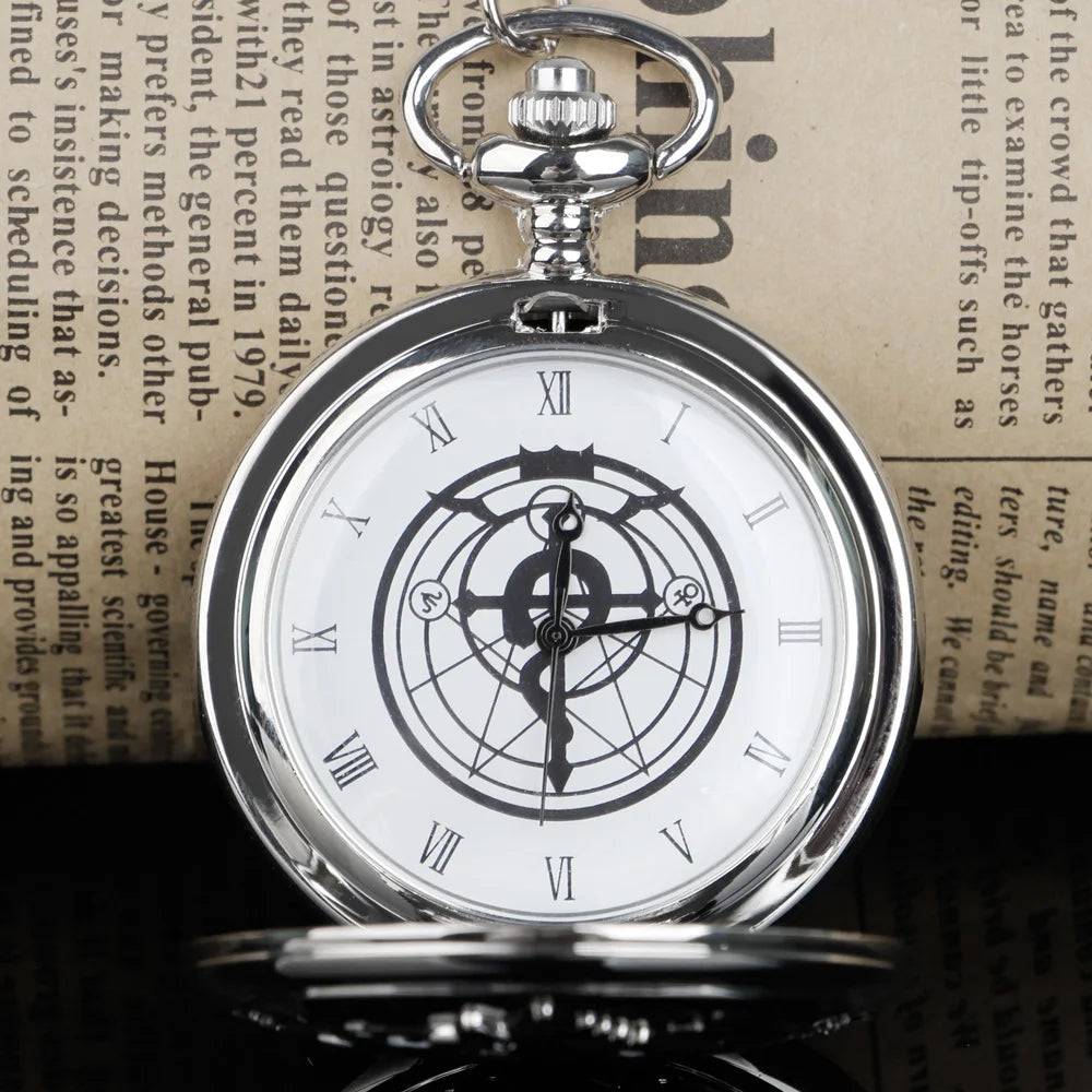 Réplique haute qualité de la montre de poche Fullmetal Alchemist. Accessoire cosplay avec boîte, parfait pour les fans de l'anime