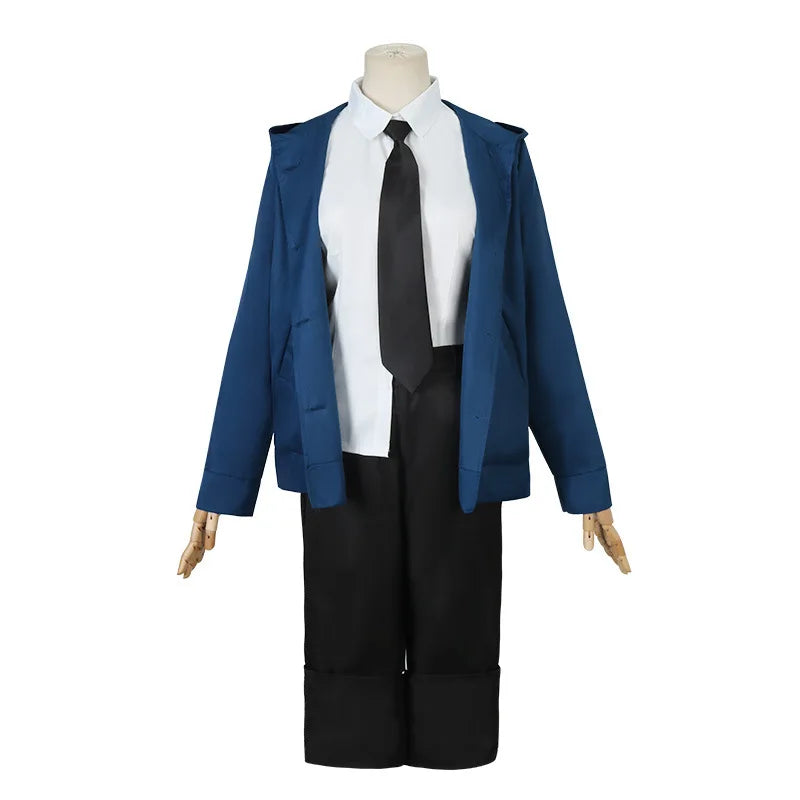 Costume Cosplay Power - Chainsaw Man | Comprend une perruque, une veste bleue, un pantalon, et des cornes pour recréer le look iconique de Power. Parfait pour Halloween, cosplay, ou événements thématiques pour femmes et filles fans de l'anime
