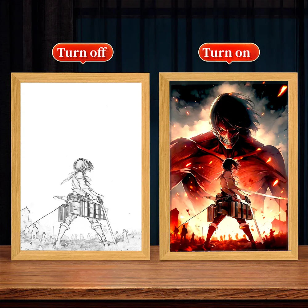 Marco de luz LED USB 23X17cm Ataque a los Titanes | Añade un toque de ambiente a tu habitación con este marco de luz LED Attack on Titan. Perfecto para los fans, este arte mural crea una atmósfera inmersiva y es un regalo ideal. 