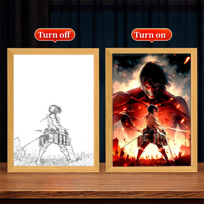 Marco de luz LED USB 23X17cm Ataque a los Titanes | Añade un toque de ambiente a tu habitación con este marco de luz LED Attack on Titan. Perfecto para los fans, este arte mural crea una atmósfera inmersiva y es un regalo ideal. 