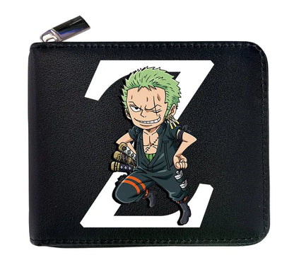 Cartera de cuero con cremallera de una pieza de 12 * 10 cm. Esta billetera de cuero presenta las iniciales de personajes icónicos de One Piece, combinando estilo y funcionalidad. 