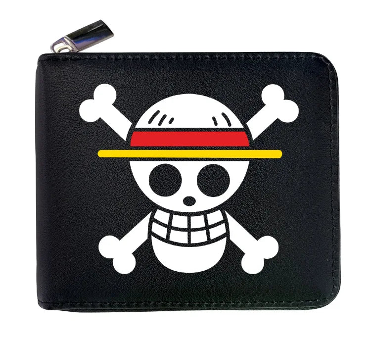 Cartera de cuero con cremallera de una pieza de 12 * 10 cm. Esta billetera de cuero presenta las iniciales de personajes icónicos de One Piece, combinando estilo y funcionalidad. 