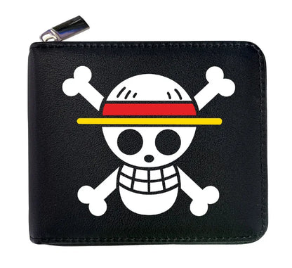 Cartera de cuero con cremallera de una pieza de 12 * 10 cm. Esta billetera de cuero presenta las iniciales de personajes icónicos de One Piece, combinando estilo y funcionalidad. 