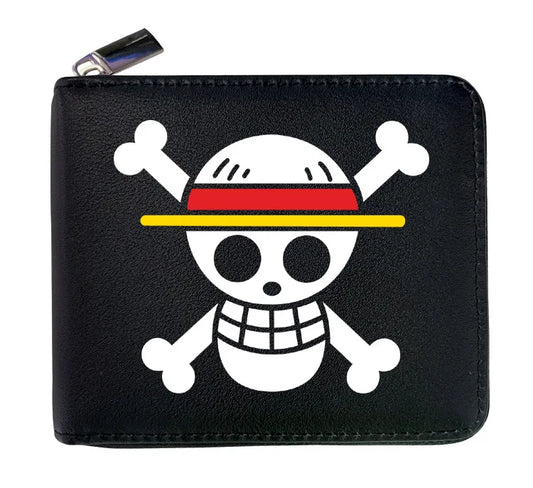 Cartera de cuero con cremallera de una pieza de 12 * 10 cm. Esta billetera de cuero presenta las iniciales de personajes icónicos de One Piece, combinando estilo y funcionalidad. 