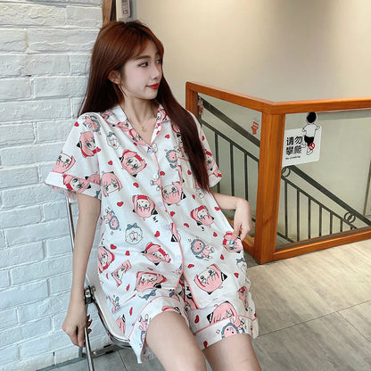 SPY×FAMILY Pajamas | Short sleeve pajama set inspired by Anya Forger. Comfortable and cute, these cartoon-style pajamas are perfect for evenings at home. Ideal as a gift for fans of the anime 