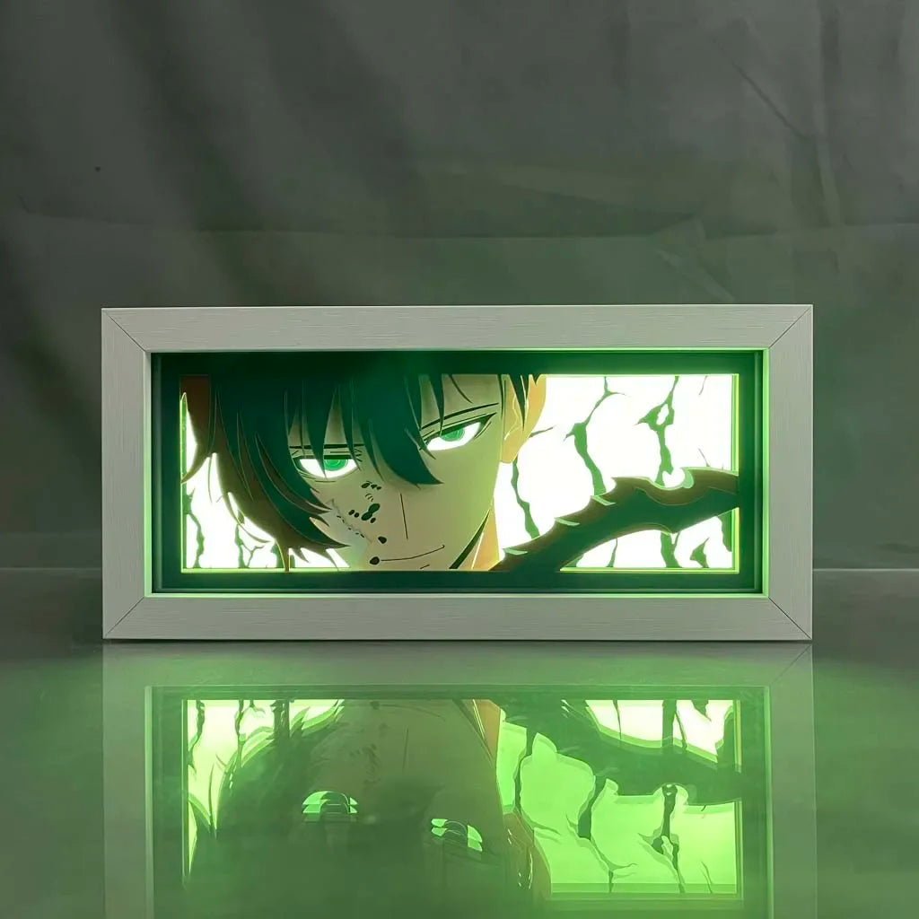 Caja de luz LED de nivelación individual | Caja de luz con recorte de papel de Sung Jin-Woo de Solo Leveling. Ideal como decoración, juguete o regalo para niños y fanáticos del anime.