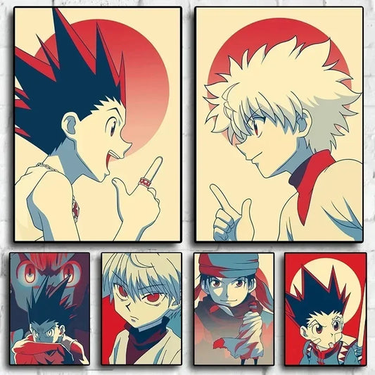 Décoration murale rétro inspirée de l’anime Hunter X Hunter, imprimée sur toile. Parfaite pour le salon ou tout espace de vie, cette affiche ajoute une touche vintage pour les fans d’anime. Idéal pour personnaliser votre intérieur avec style !