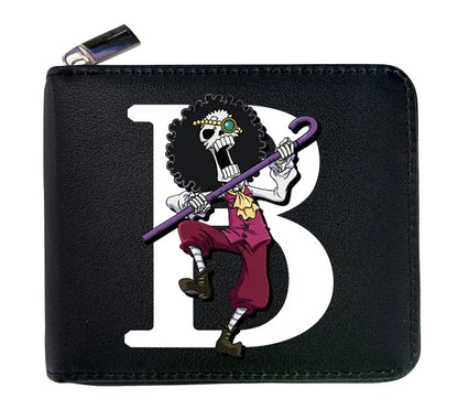 Cartera de cuero con cremallera de una pieza de 12 * 10 cm. Esta billetera de cuero presenta las iniciales de personajes icónicos de One Piece, combinando estilo y funcionalidad. 