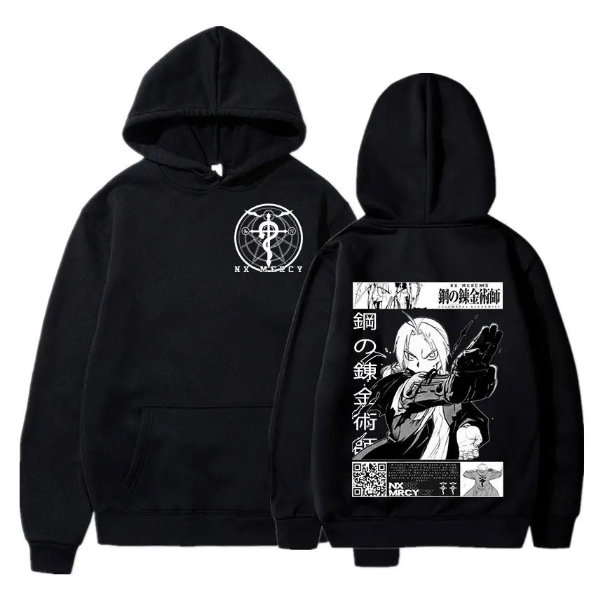 Harajuku inspired oversized hoodie with Fullmetal Alchemist print. This classic, loose and comfortable sweater. Perfect for a casual outfit or a trendy streetwear look.