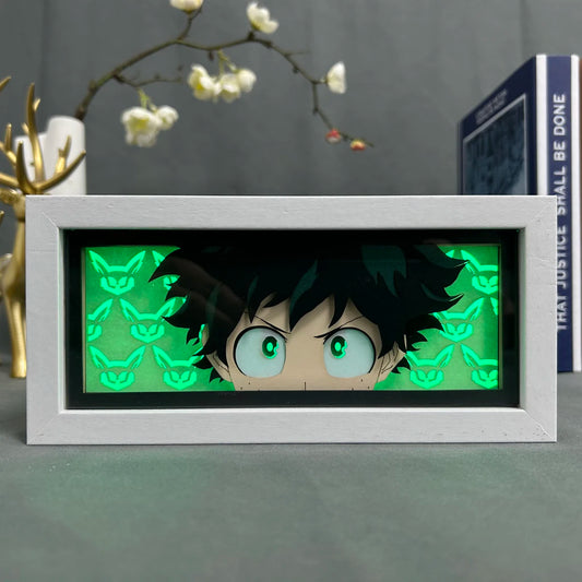 MY HERO ACADEMIA Marco de luz LED 3D que representa a Izuku Midoriya, recorte de papel, perfecto para decoración de habitaciones o como regalo de cumpleaños para fanáticos del anime