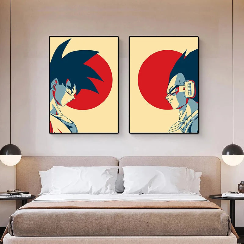 Classic Dragon Ball Z poster with Vegeta and Goku. Vintage canvas print, perfect for aesthetic decoration and gift giving. 