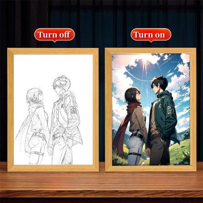 Marco de luz LED USB 23X17cm Ataque a los Titanes | Añade un toque de ambiente a tu habitación con este marco de luz LED Attack on Titan. Perfecto para los fans, este arte mural crea una atmósfera inmersiva y es un regalo ideal. 