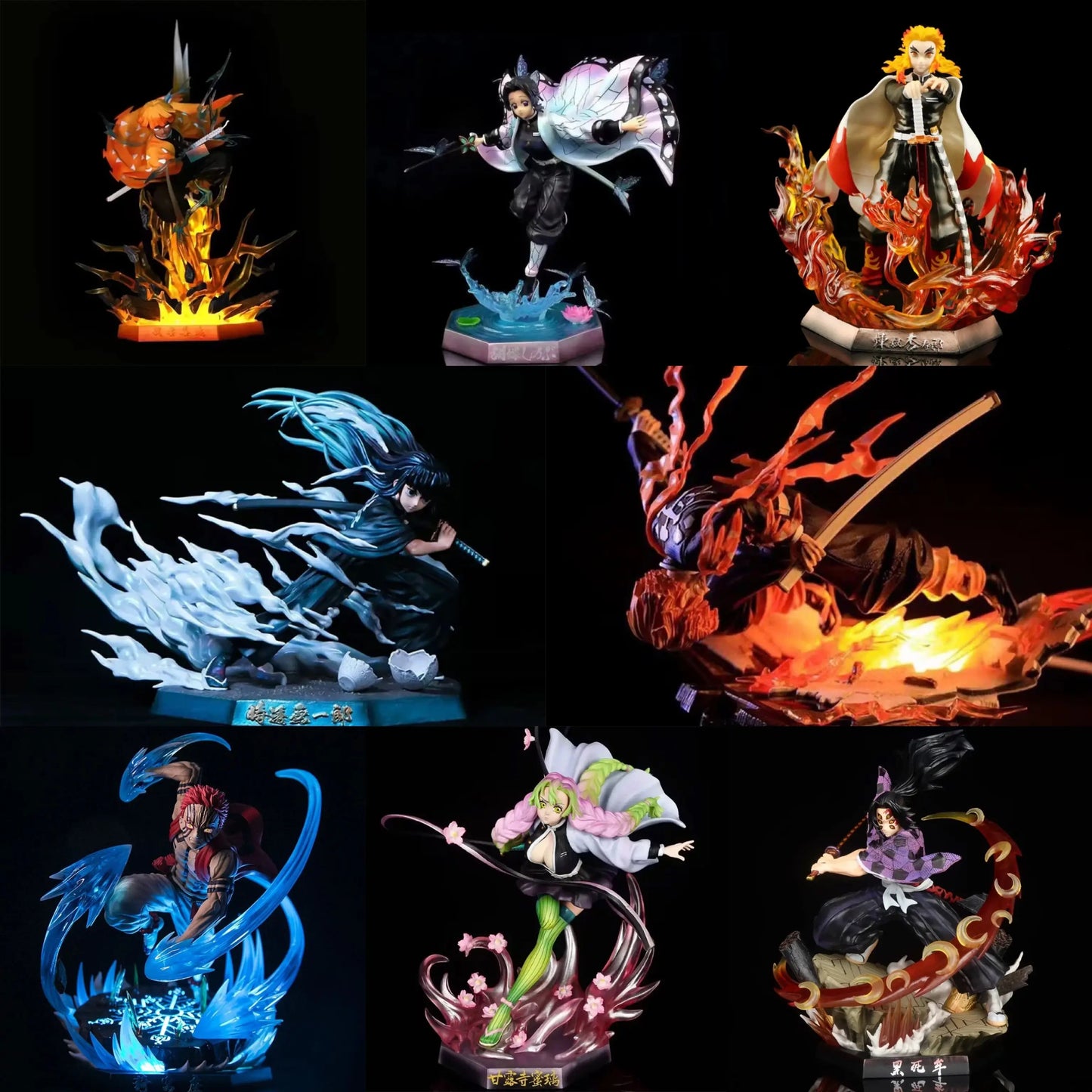 Figuras de Demon Slayer | Figuras que representan a Zenitsu, Kanroji, Akaza, Shinobu, Muichiro, Kyojuro y Kokushibo. Perfectas para decorar un escritorio o estante, estas figuras detalladas son ideales para los fanáticos de Demon Slayer. 