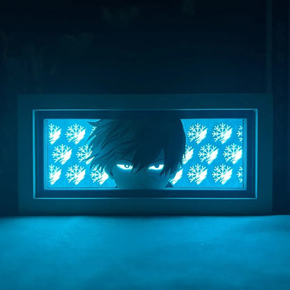 MY HERO ACADEMIA Marco de luz LED 3D que representa a Shoto Todoroki, recorte de papel, perfecto para decoración de habitaciones o como regalo de cumpleaños para fanáticos del anime