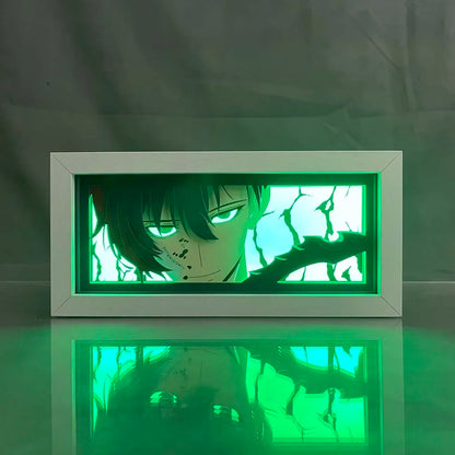 Caja de luz LED de nivelación individual | Caja de luz con recorte de papel de Sung Jin-Woo de Solo Leveling. Ideal como decoración, juguete o regalo para niños y fanáticos del anime.