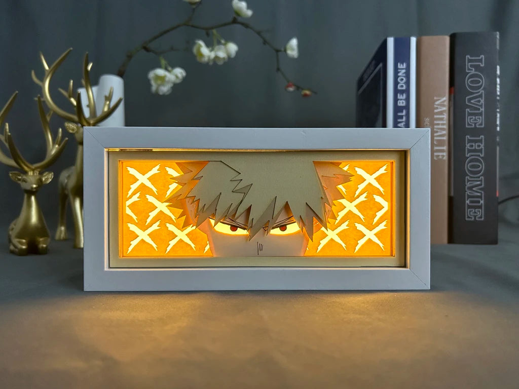 MY HERO ACADEMIA 3D LED Light Frame representing Katsuki Bakugo, paper cutting, perfect for room decoration or as a birthday gift for anime fans