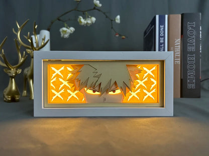 MY HERO ACADEMIA 3D LED Light Frame representing Katsuki Bakugo, paper cutting, perfect for room decoration or as a birthday gift for anime fans