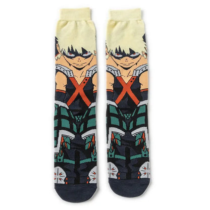 Calcetines unisex inspirados en los personajes Izuku Midoriya, All Might, Bakugo Katsuki y Todoroki Shoto de My Hero Academia. ¡Un regalo perfecto para los fans!