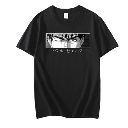 Cotton T-shirt, with a Berserk print. Available in oversized size, this model is perfect for fans of the anime. Comfortable and trendy, it can be worn as casual clothing or to show your love for Berserk