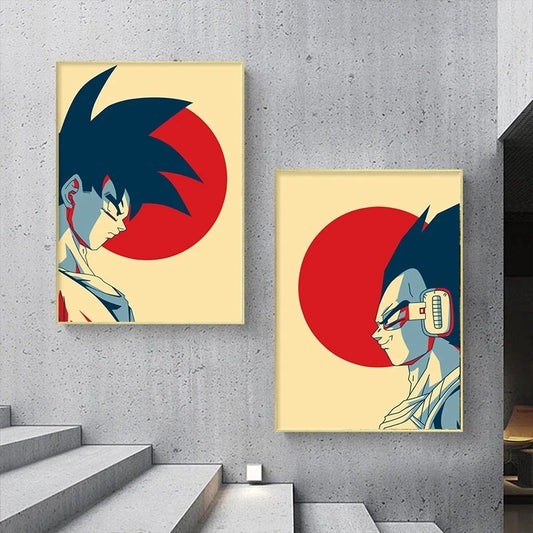 Classic Dragon Ball Z poster with Vegeta and Goku. Vintage canvas print, perfect for aesthetic decoration and gift giving. 