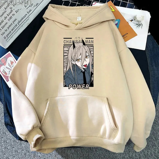 Sudadera con capucha de mujer con estampado kawaii de Power de Chainsaw Man. Esta sudadera Harajuku es ideal para el otoño y ofrece un estilo casual. Perfecto para fanáticos del anime que buscan ropa acogedora y moderna.