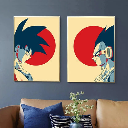 Classic Dragon Ball Z poster with Vegeta and Goku. Vintage canvas print, perfect for aesthetic decoration and gift giving. 