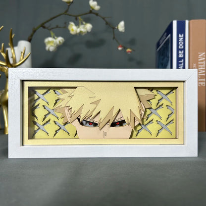 MY HERO ACADEMIA 3D LED Light Frame representing Katsuki Bakugo, paper cutting, perfect for room decoration or as a birthday gift for anime fans