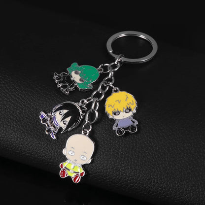Porte-clés One Punch Man | Porte-clés en métal avec pendentifs de Saitama, Genos et des héros de class S. Idéal pour les fans, parfait pour personnaliser vos accessoires. Un cadeau pratique et stylé