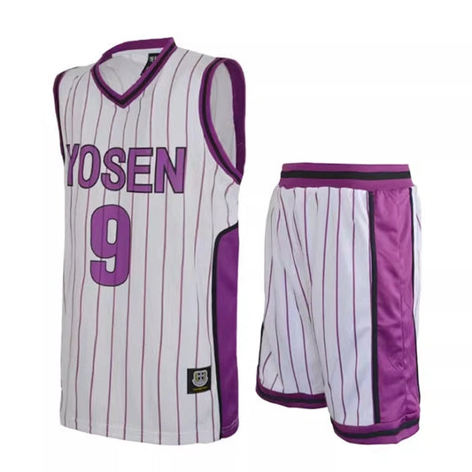 Kuroko no Basket Cosplay | Uniforme de l'école Yosen - Ensemble maillot n°9 ou n°12 de Murasakibara Atsushi et Tatsuya Himuro. Comprend un t-shirt et un short en tenue de sport. Parfait pour le cosplay, les fans d'anime ou les activités sportives