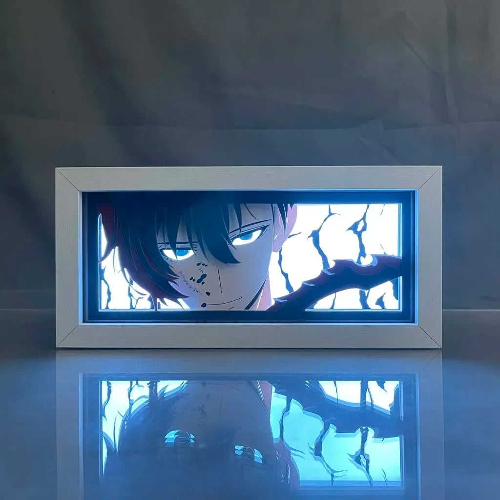 Caja de luz LED de nivelación individual | Caja de luz con recorte de papel de Sung Jin-Woo de Solo Leveling. Ideal como decoración, juguete o regalo para niños y fanáticos del anime.