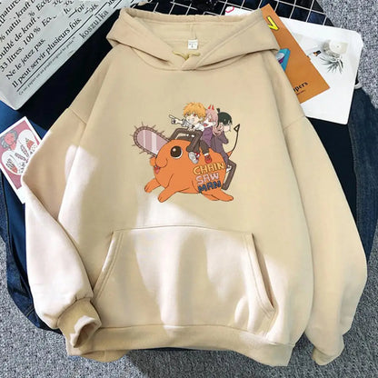 Sweat à capuche casual pour hommes et femmes, avec une impression de Denji et Pochita de Chainsaw Man. Ce pull Harajuku tendance est parfait pour les fans de l'anime, offrant confort et style pour une utilisation quotidienne