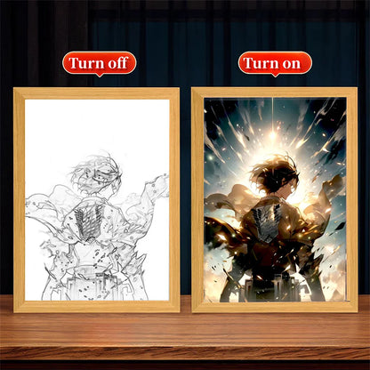 Marco de luz LED USB 23X17cm Ataque a los Titanes | Añade un toque de ambiente a tu habitación con este marco de luz LED Attack on Titan. Perfecto para los fans, este arte mural crea una atmósfera inmersiva y es un regalo ideal. 