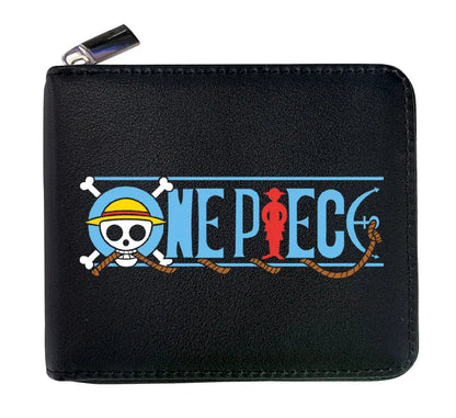 Cartera de cuero con cremallera de una pieza de 12 * 10 cm. Esta billetera de cuero presenta las iniciales de personajes icónicos de One Piece, combinando estilo y funcionalidad. 
