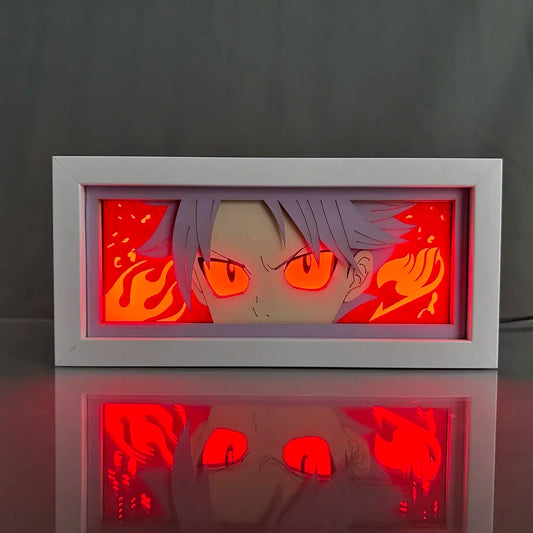 Cadre Lumineux LED 3D Fairy Tail découpe en papier de Natsu Dragnir, parfaite pour la décoration de chambre ou comme cadeau d'anniversaire